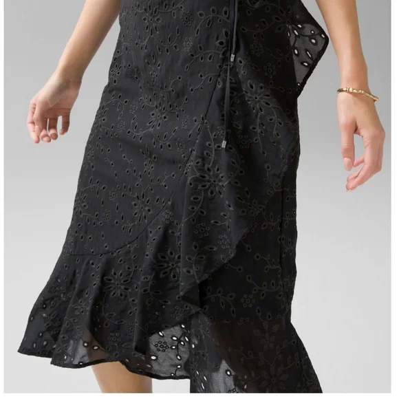 WHBM Eyelet Ruffle Wrap Dress in Black sz 4 NWT - Picture 3 of 6